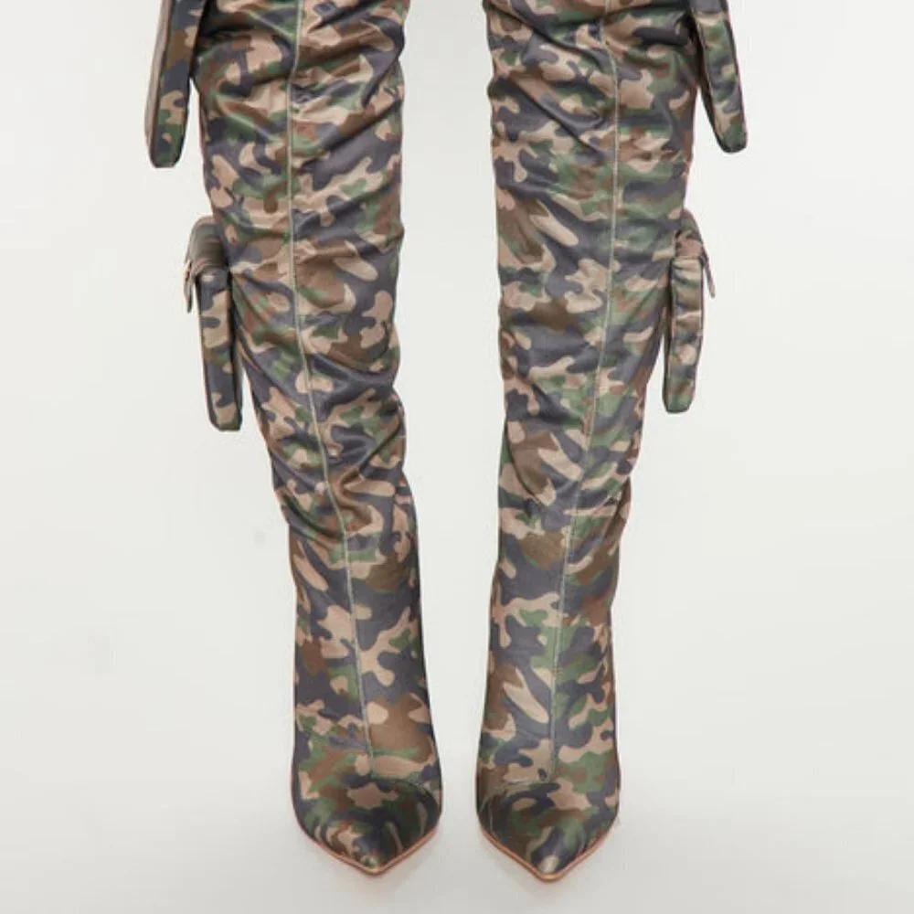 POCKETS CAN'T KEEP ME DOWN  Over The Knee Pocket Boots - Camouflage (BRAND NEW!)
